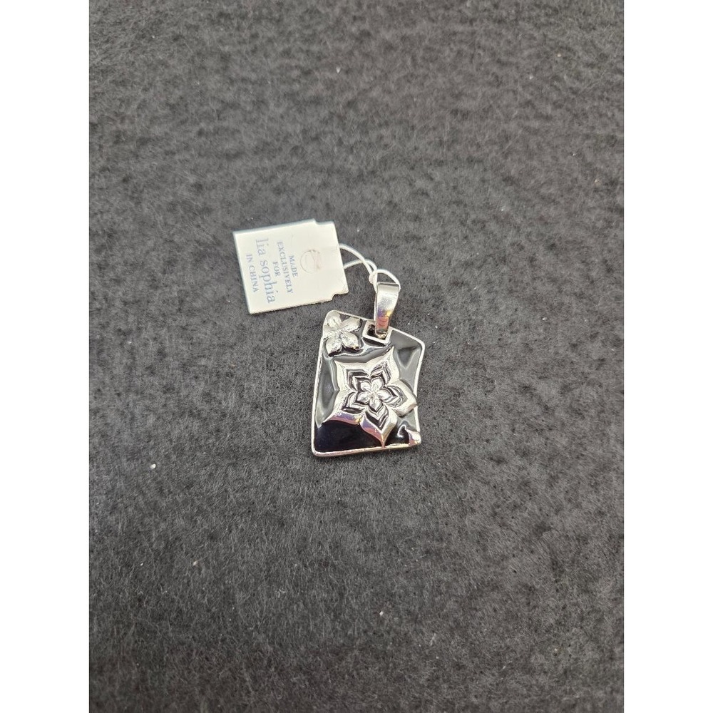 Lia Sophia "Anise" Silver Tone w/Black Enamel Slide Pendant New